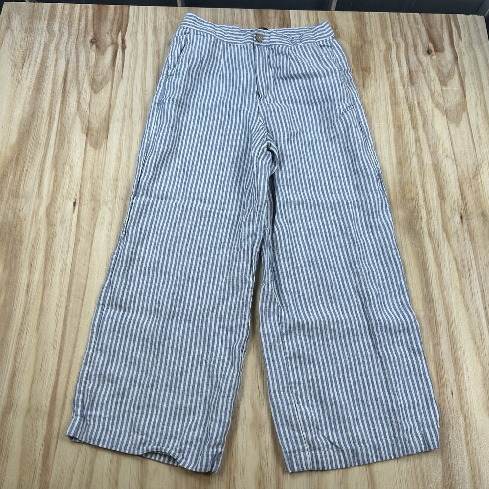 Tahari Wide Leg Pants Womens 12 Blue White Stripe Coastal Resort Casual